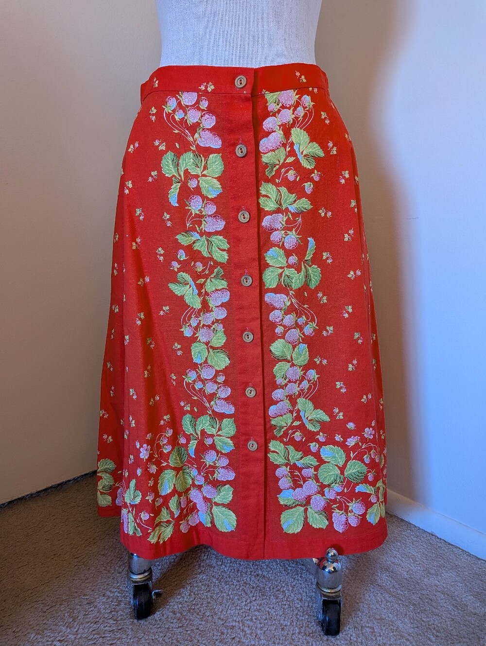 Rachel Antonoff Talia Midi Skirt- Red strawberry print- Size 6- NWOT